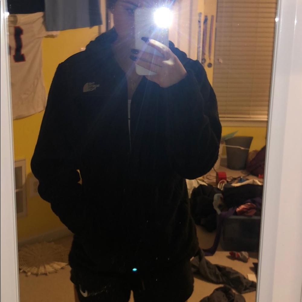 The North Face Black fuzzy jacket with hood size:S